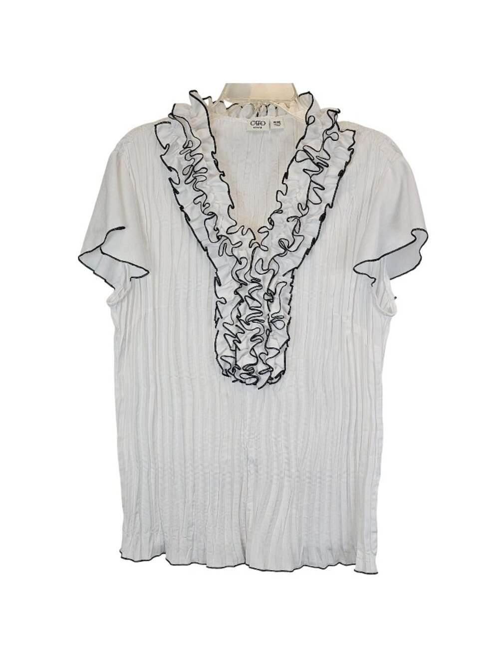 Cato Woman Ruffle Blouse 18/20W B&W Pleated Flutter Coquette Ethereal Top